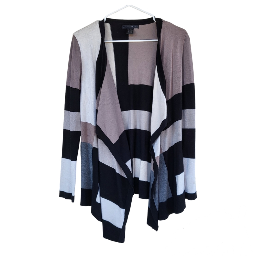Grace Elements Brown, Black & White Color Block Women's Cardigan Sz. S